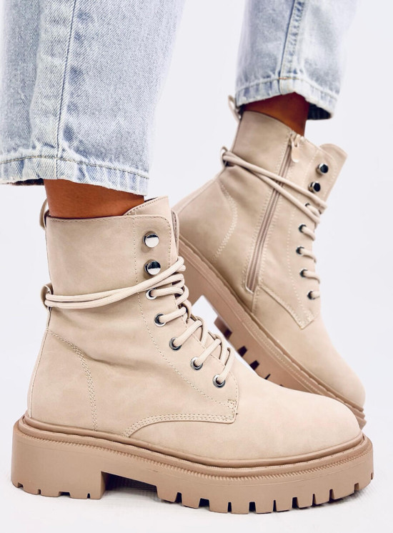 Béžové kozačky se šněrováním EMMA