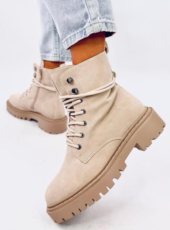 Béžové kozačky se šněrováním EMMA