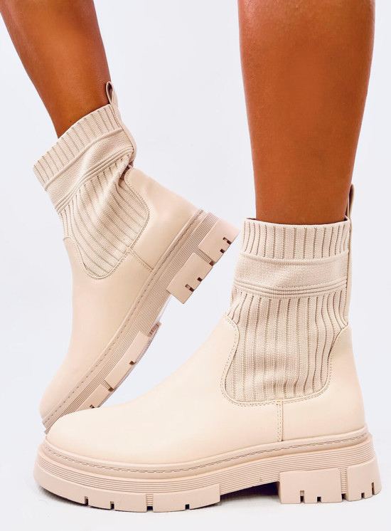 Světle béžové kotníkové kozačky s elastickým svrškem