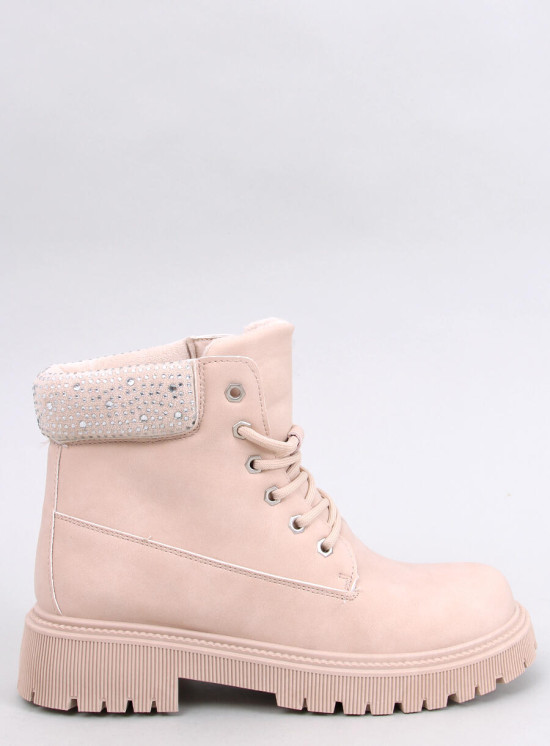 Béžové šněrovací boty zdobené kamínky