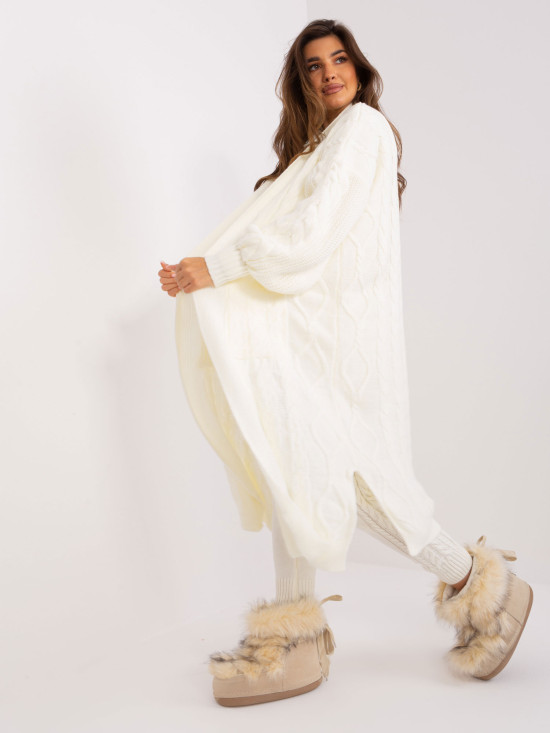 Dlouhý vlněný kardigan - ecru