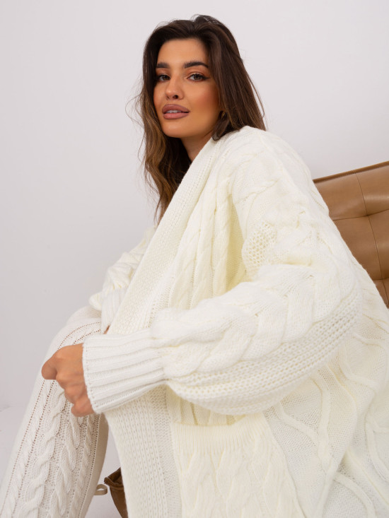 Dlouhý vlněný kardigan - ecru