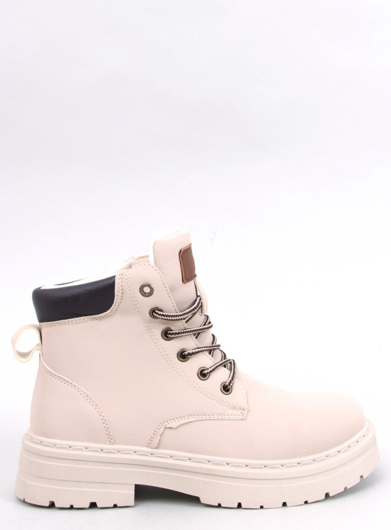 Šněrovací kotníkové boty béžové