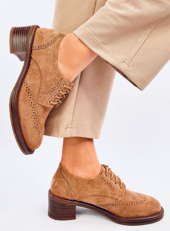 Semišové mokasíny na podpatku camel hnědé