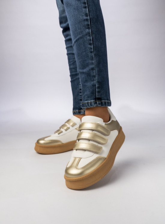 Dámské tenisky na suchý zip bílá/zlatá