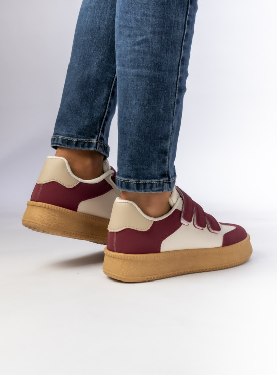 Dámské tenisky na suchý zip bílá/vínová