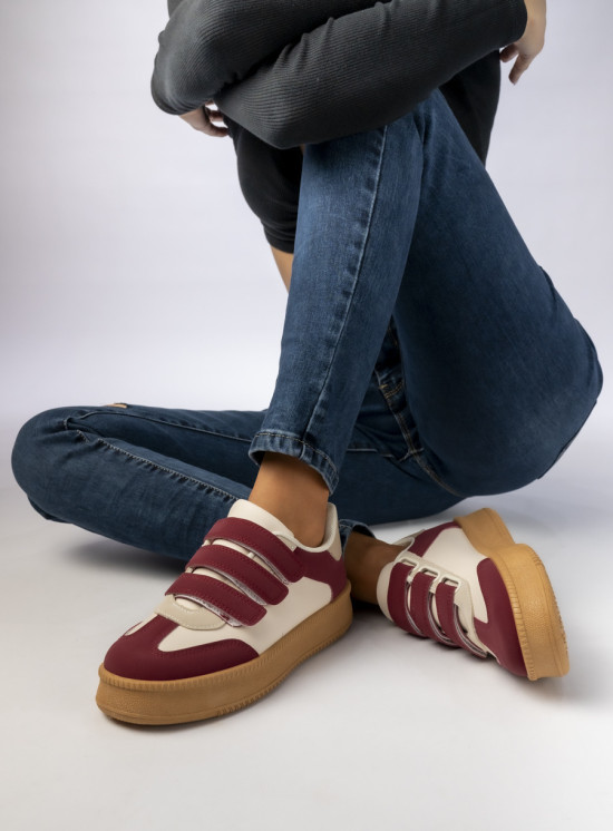 Dámské tenisky na suchý zip bílá/vínová