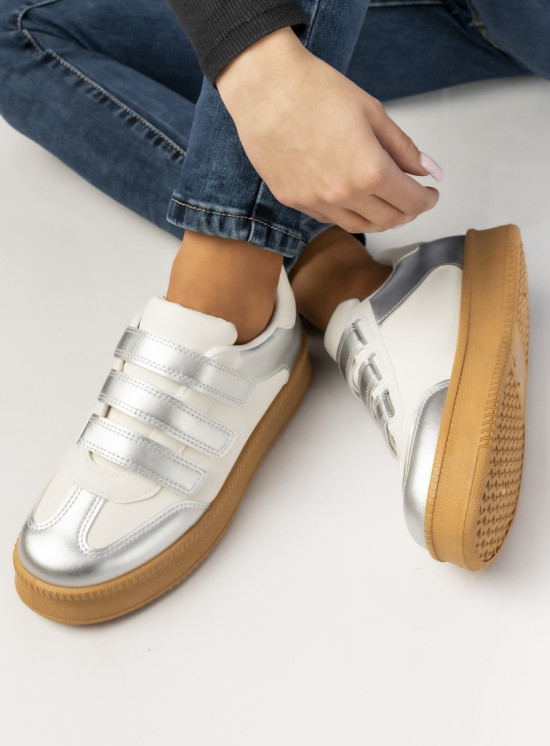 Dámské tenisky na suchý zip bílá/stříbrná