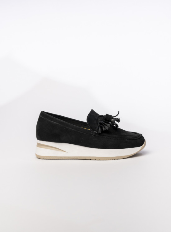Dámské semišové mokasíny s třásněmi černé