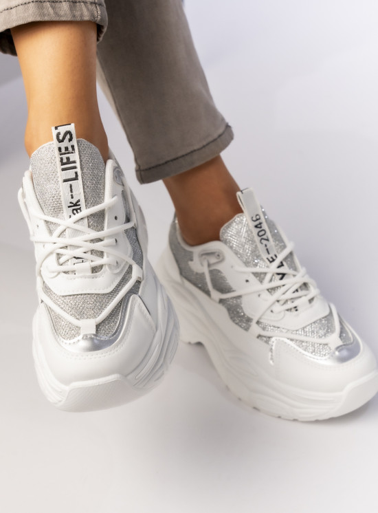 Dámské metalické tenisky bílá/stříbrná