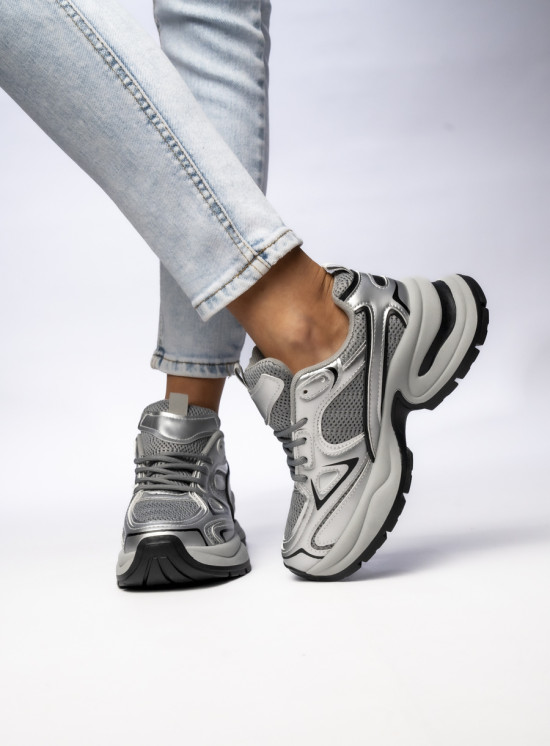 Dámské tenisky ve sportovním střihu šedá/stříbrná