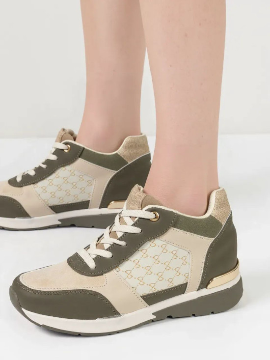 Zelené dámské tenisky na klínovém podpatku