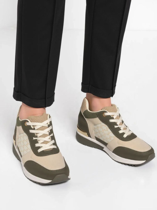 Zelené dámské tenisky na klínovém podpatku