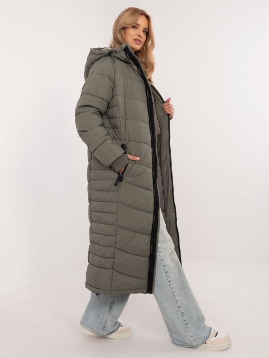 Dámský khaki kabát s dlouhým rukávem