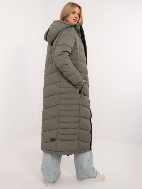 Dámský khaki kabát s dlouhým rukávem