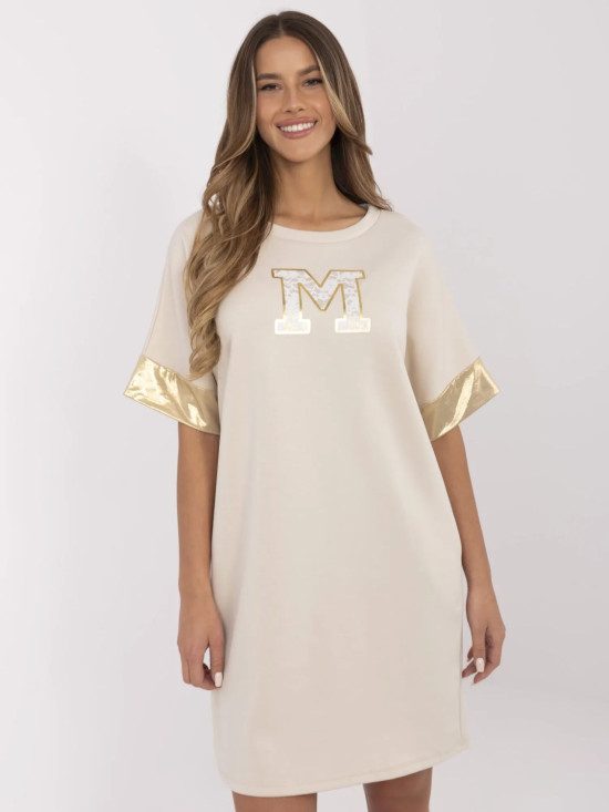 Béžové oversize šaty s krátkým rukávem
