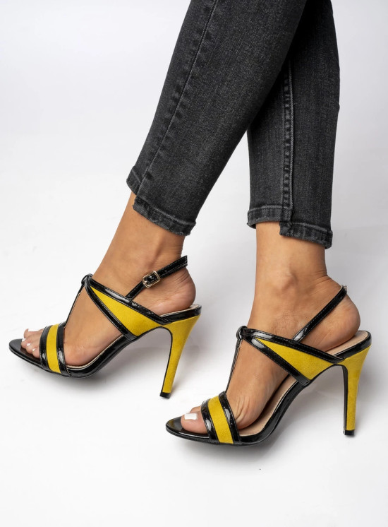 Kontrastní elegantní vysoké sandály v černé a žluté