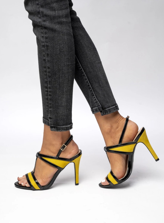 Kontrastní elegantní vysoké sandály v černé a žluté