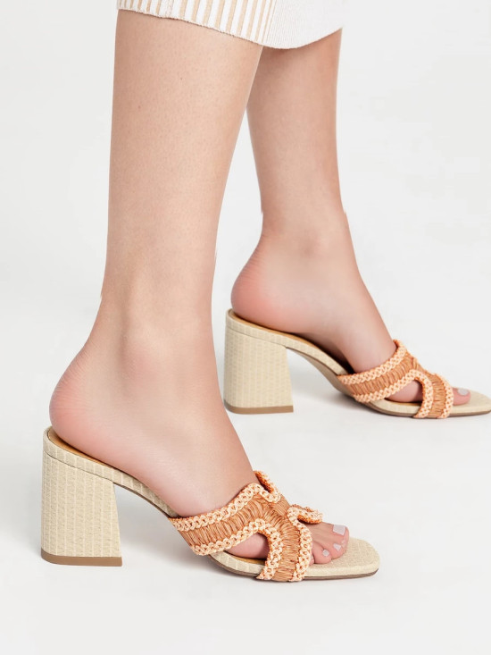 Elegantní dámské pantofle na podpatku OMAN oranžové