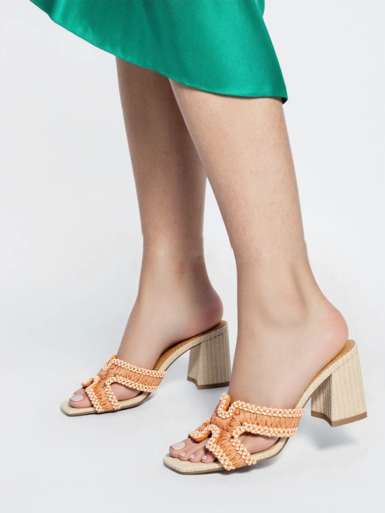 Elegantní dámské pantofle na podpatku OMAN oranžové