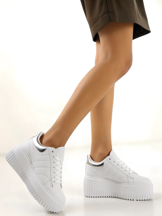 Tenisky na vysoké platformě ROWEN bílá/stříbrná