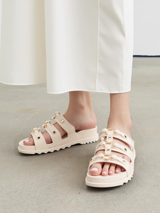 Béžové pantofle s druky ROCK