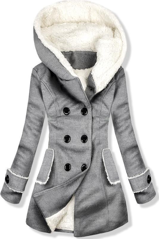 Šedý zimní kabát s plyšovou podšívkou