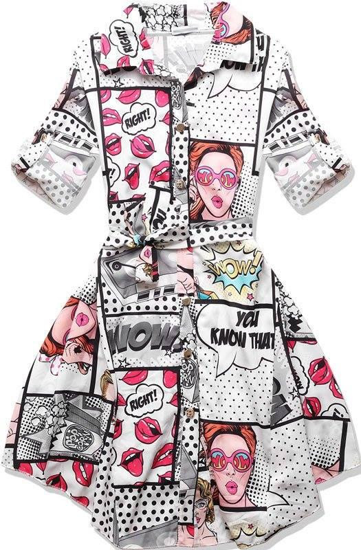 Bílé šaty s komiksovým vzorem