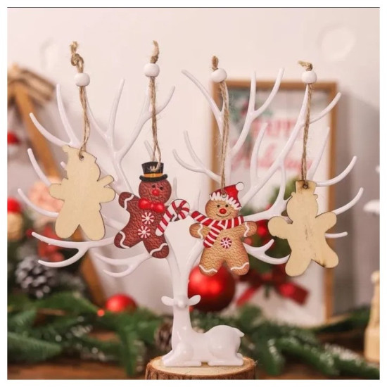 Sada 12 dřevěných ozdob na stromeček, perníčky