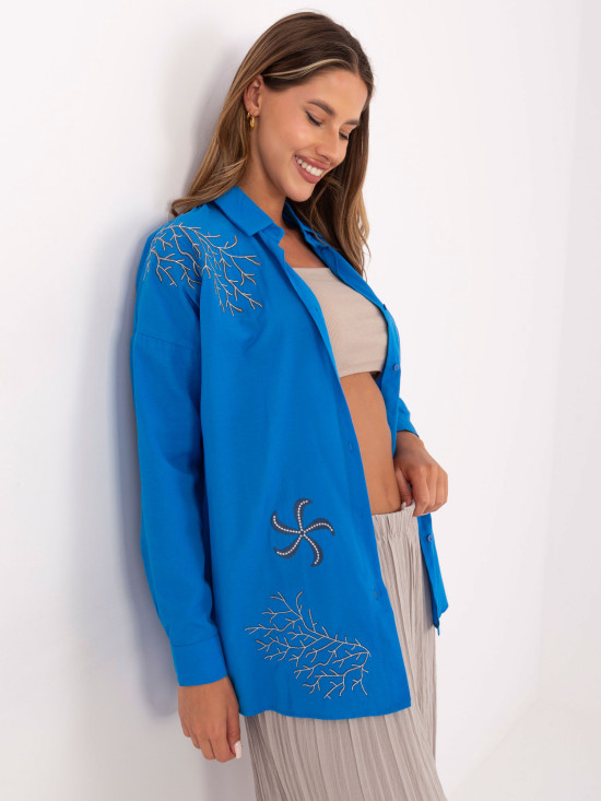 Modrá oversize košile s výšivkou