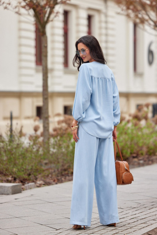 Světle modré široké kalhoty z tkaniny Tencel