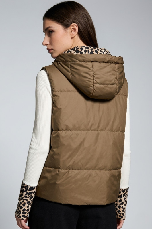 Oboustranná vesta s leopardím vzorem hnědá
