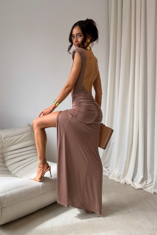 Maxi šaty ve světle hnědém odstínu Aurelia
