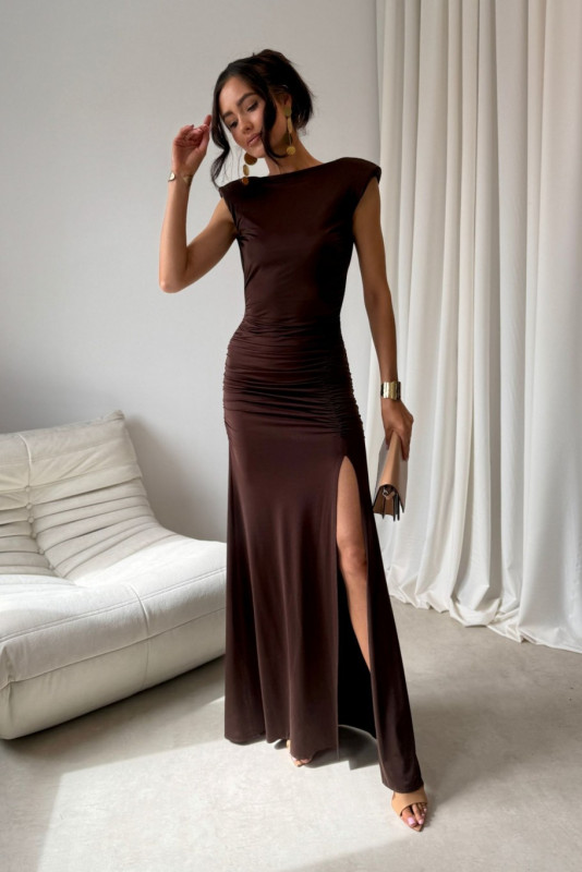 Maxi šaty v hnědé barvě Aurelia