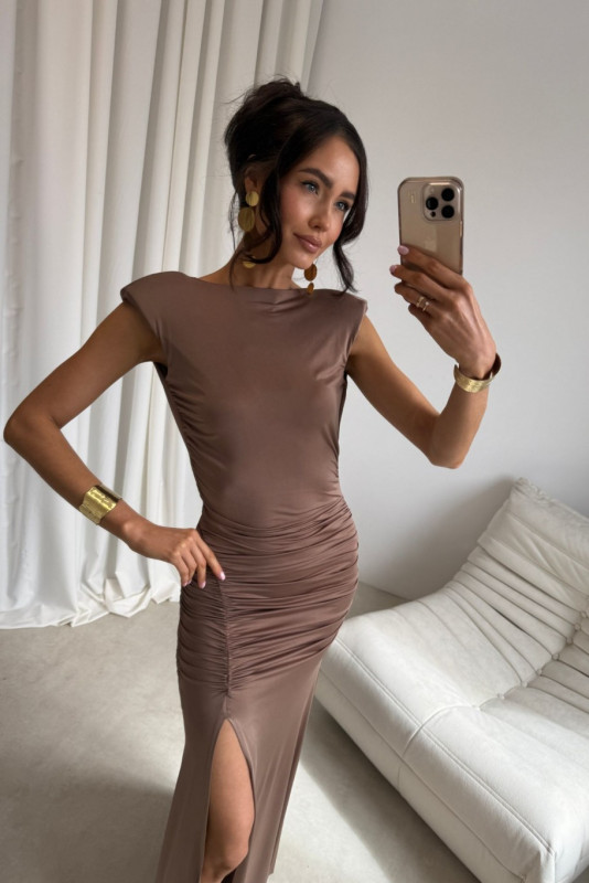 Maxi šaty ve světle hnědém odstínu Aurelia