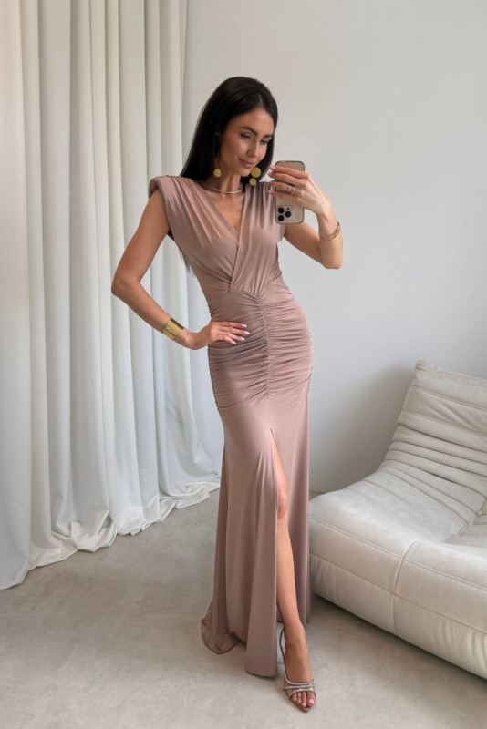 Noelia – maxi šaty v barvě moka