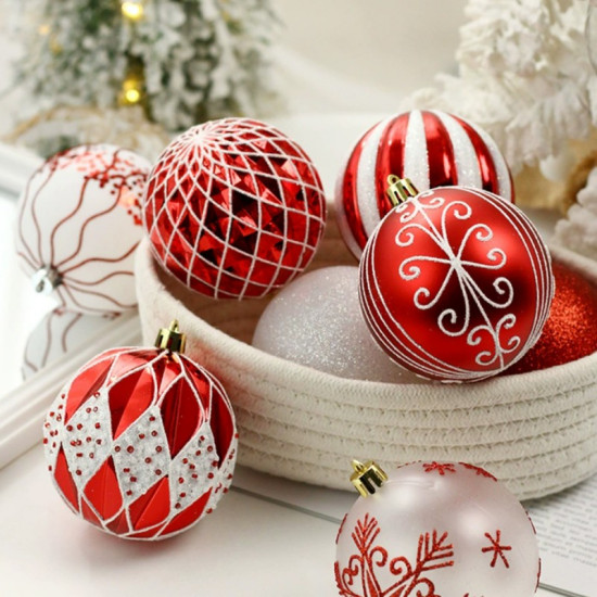 Ozdoby na stromeček červená/bílá, 8 cm, 16 kusů