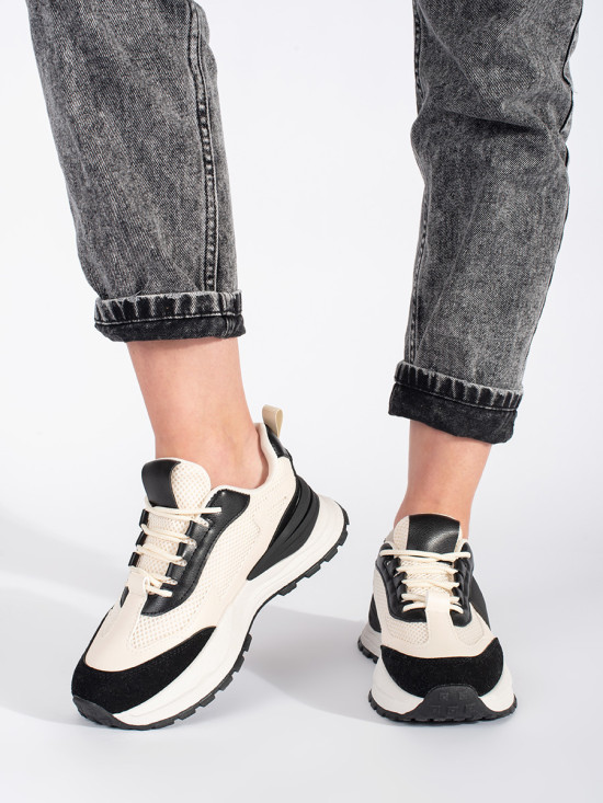 Stylové dámské sportovní tenisky v béžové a černé barvě