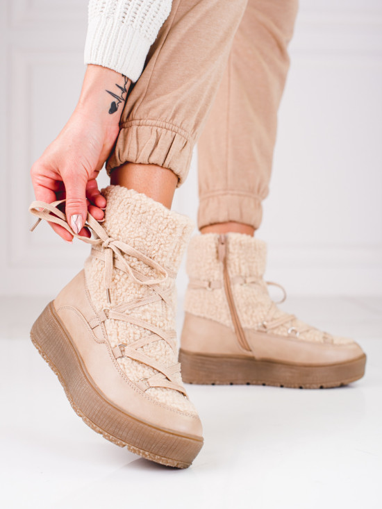 Béžové sněhule s imitací ovčí kožešiny