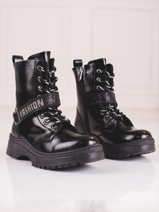 Černé dětské kozačky s kamínky