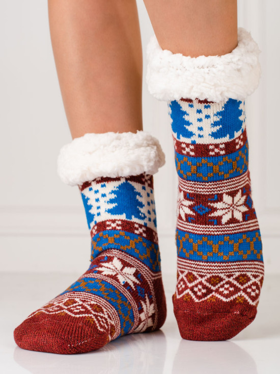 Dámské zimní zateplené ponožky modrá/hnědá