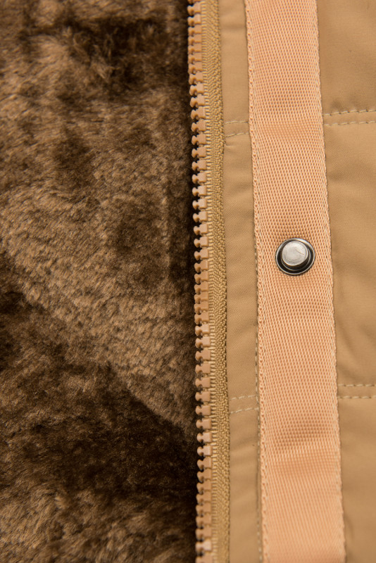 Camel hnědá zimní bunda s plyšem a kožešinou