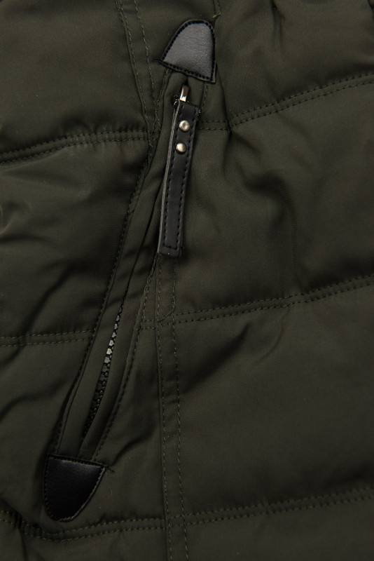 Khaki zimní bunda s plyšem a kožešinou