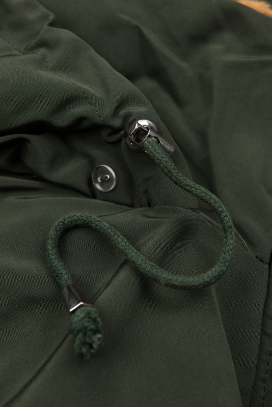Khaki zimní parka s hnědým plyšem