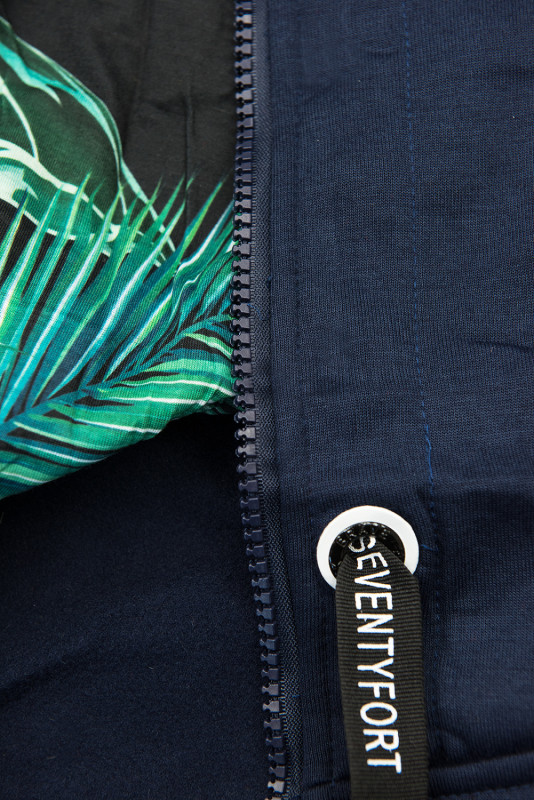 Tmavě modrá mikina se vzorovanou kapucí