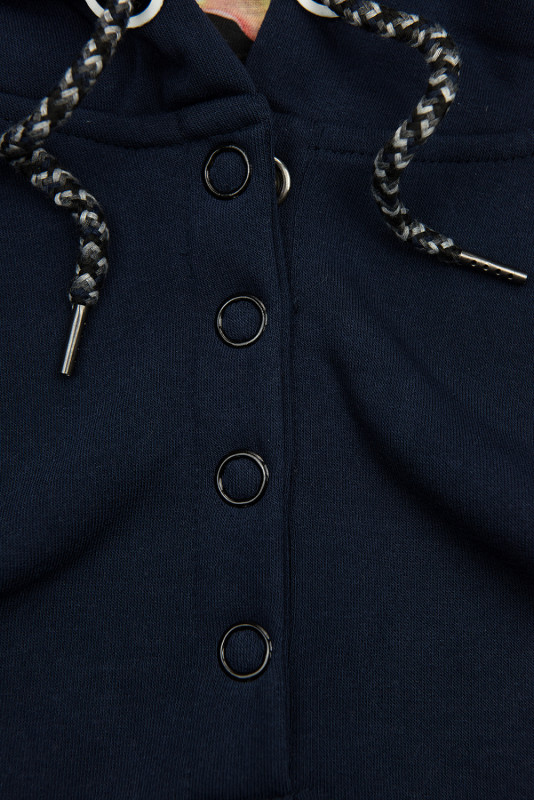 Tmavě modrá prodloužená mikina ve slim střihu