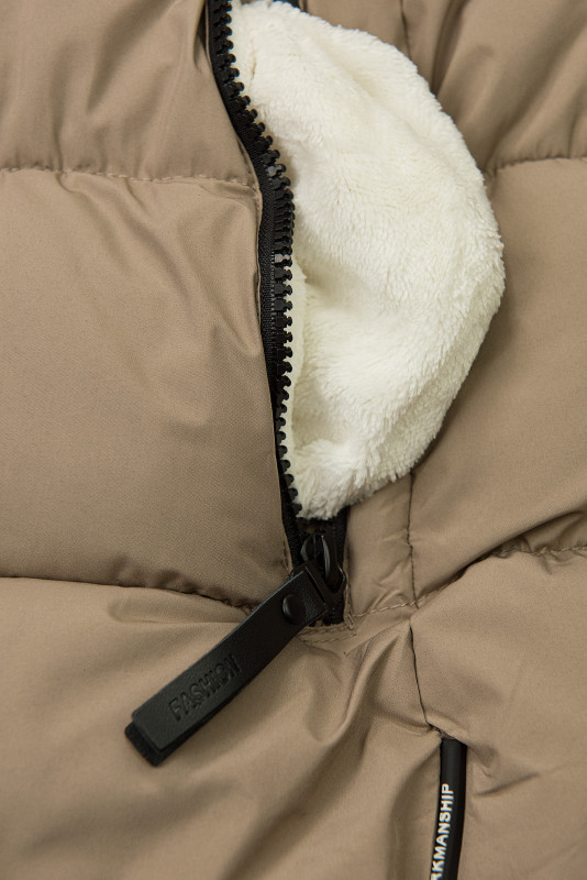 Béžová dámská zimní bunda s kapucí