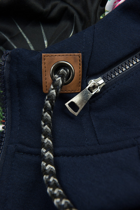 Tmavě modrá prodloužená mikina s kapucí