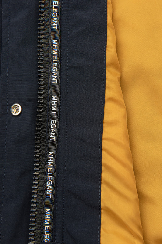 Tmavě modrá přechodná parka se žlutou podšívkou