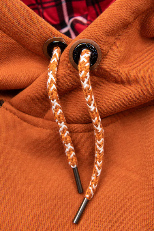 Terakota dlouhá mikina s károvanou kapucí